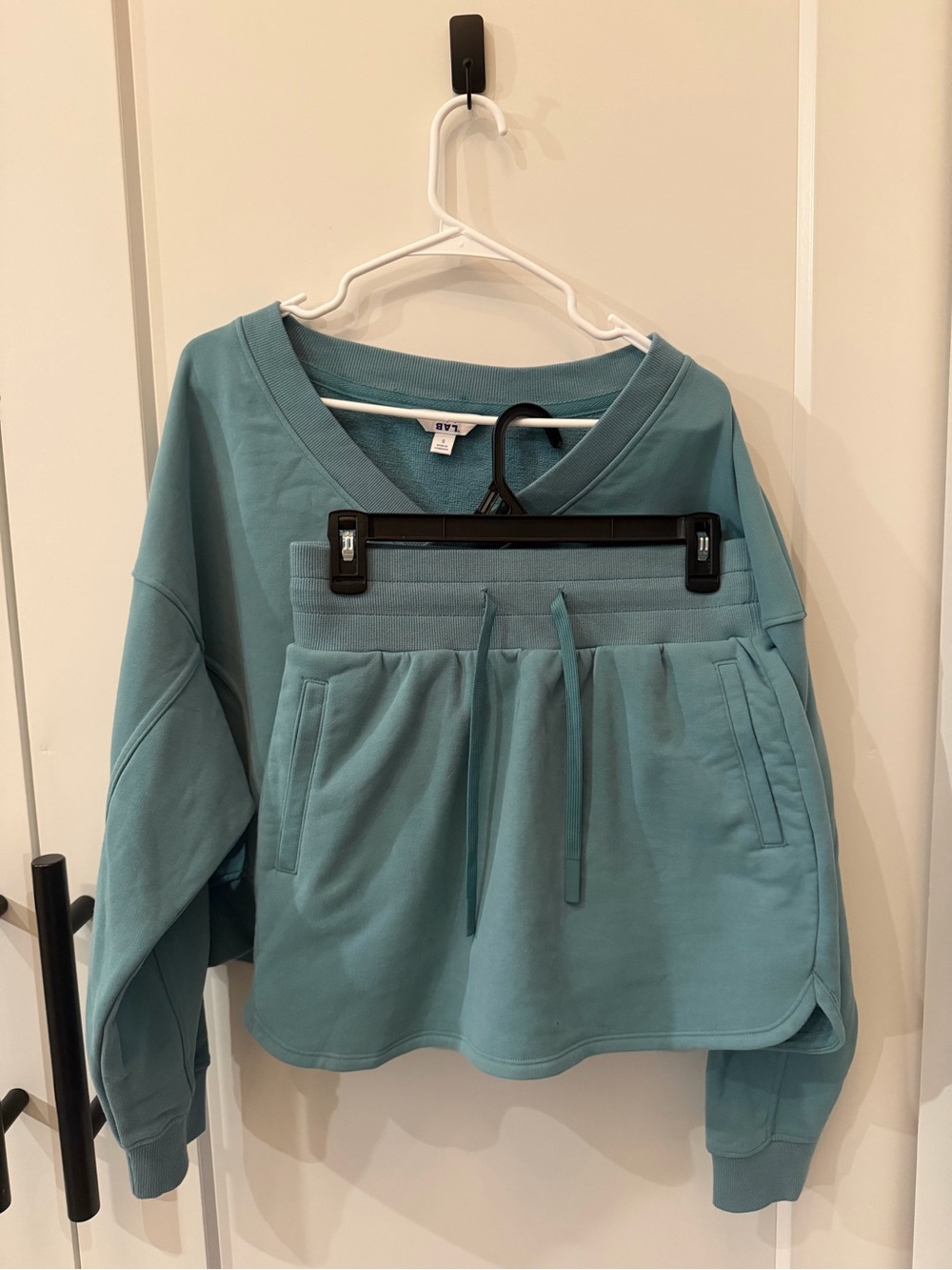 🩵 *SET* Size Small JoyLab Teal V-Neck Sweatshirt and Drawstring Skirt Set